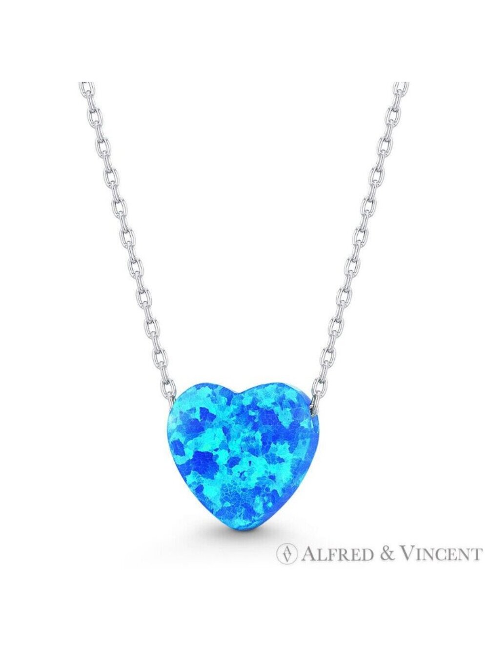 Lab-Created Opal Heart Charm Pendant & Chain Necklace in .925 Sterling Silver